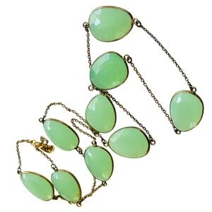 BOHO Chrysoprase Necklace Gemstone Regal Open Bezel Faceted Large Stones Y2K 26"